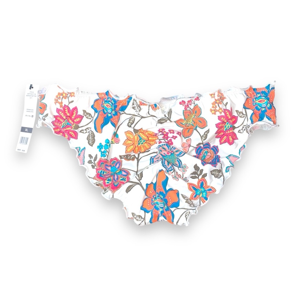 Sundazed Mermaid Floral-Print Ruffled Bikini Bottoms White Colorful XL Women’s - Picture 3 of 5